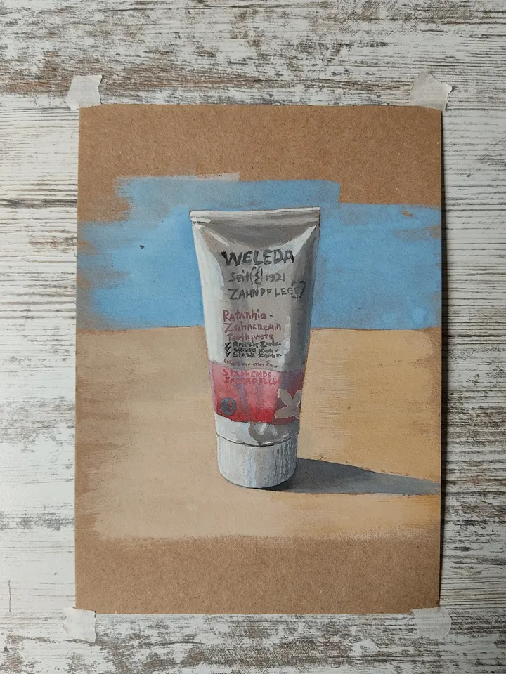 A Tube Of Toothpaste. Original gouache painting.