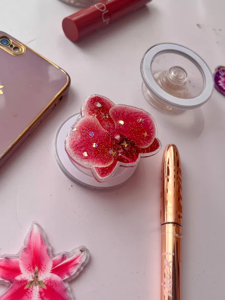 Dark Pink Orchid Flower Phone Grip, Elegant Floral Phone Grip, Phone Accessory, Flower Popsocket