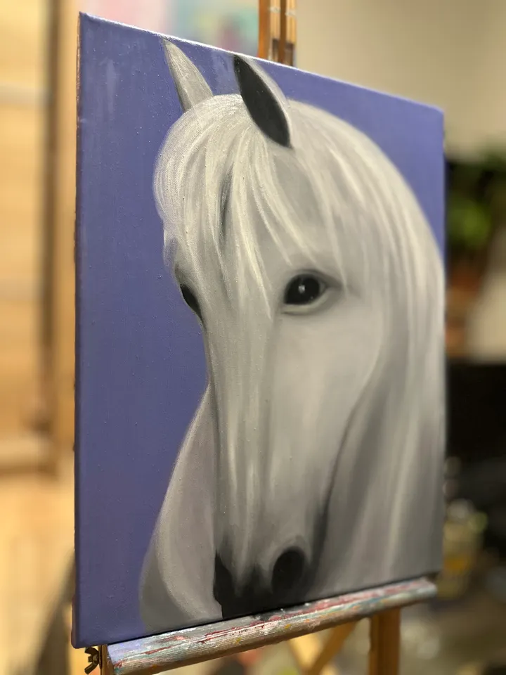 Oil Painting White Horse Horses Pets Nature Stretched Canvas 16 x12 Inches 40 x 30 cm Wall Decor Bedroom\Children's Room
