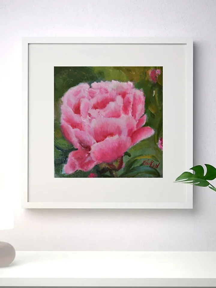 Peony Painting Floral Original Art 牡丹画 Flower Oil Painting Impasto Art