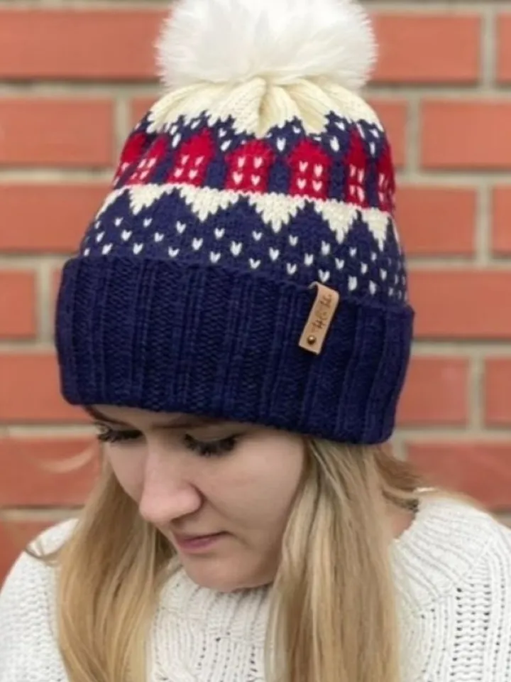 Blue knitted jacquard hat
