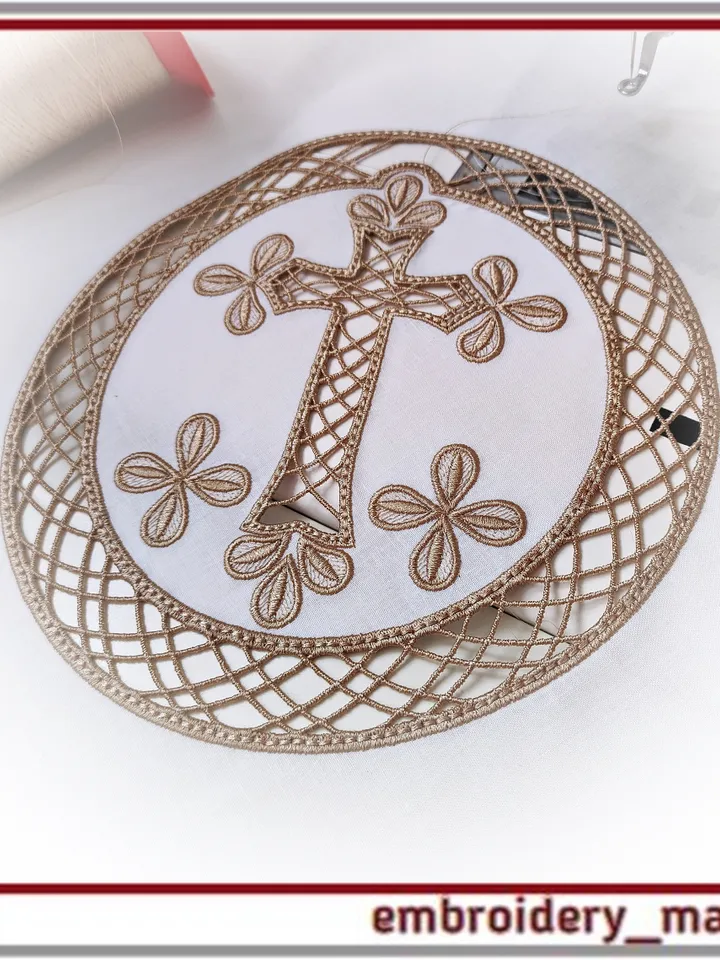 Easter Lace Cross Cutwork machine embroidery design