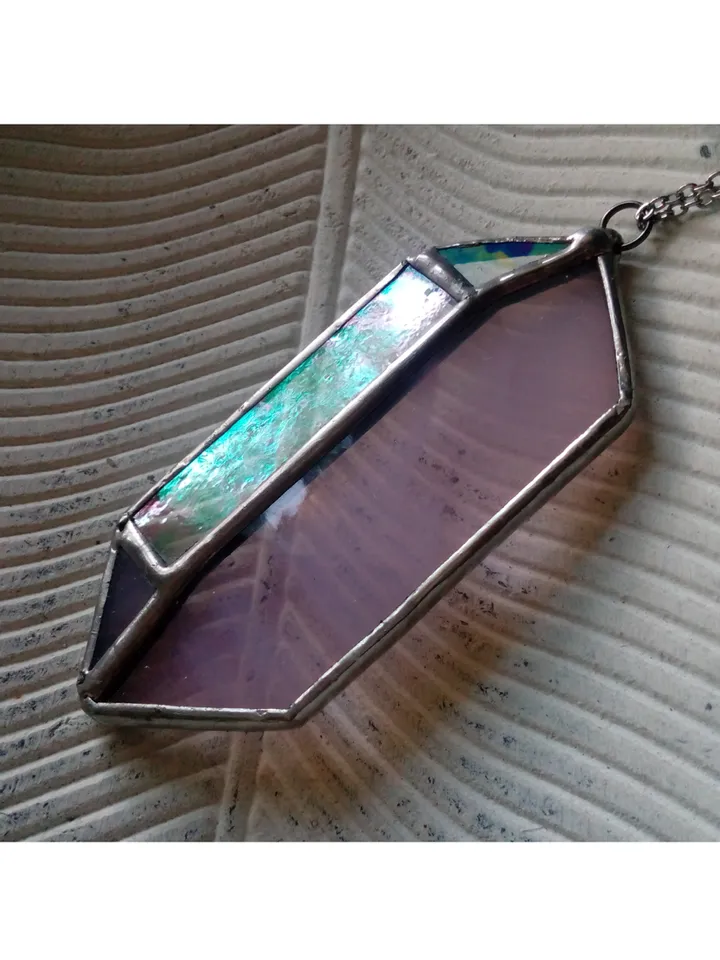 Glass crystal, semi precious stone imitation, simple stained glass, iridescent stained glass, Minimalist necklace
