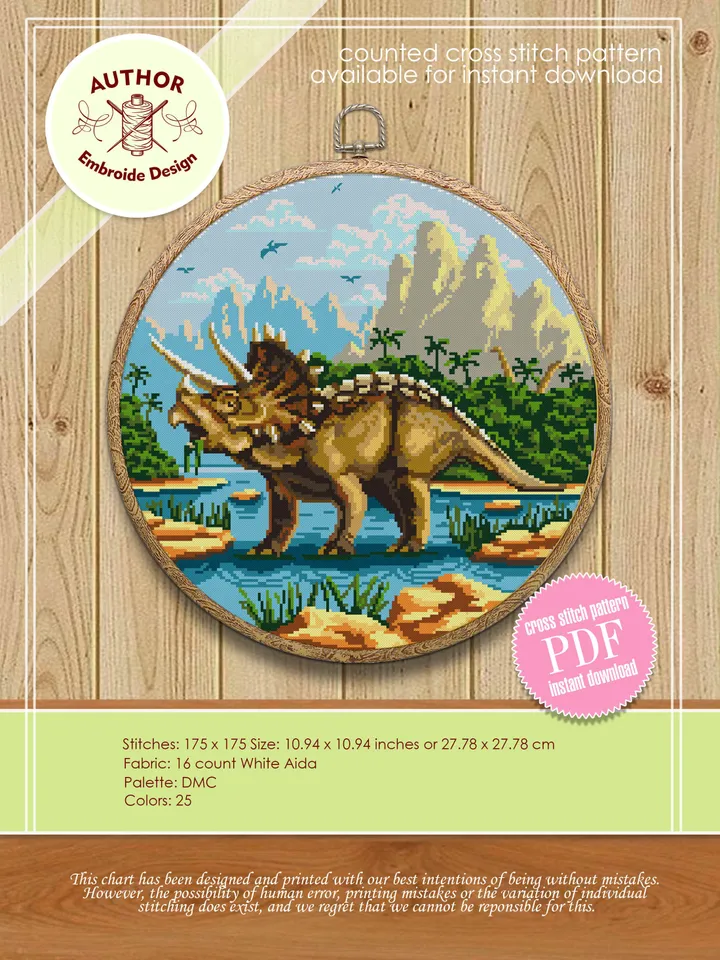 Dinosaur cross stitch pattern download PDF Ancient animal cross stitch set, Dinosaur world cross stitch Nature landscape embroidery PDF #S55