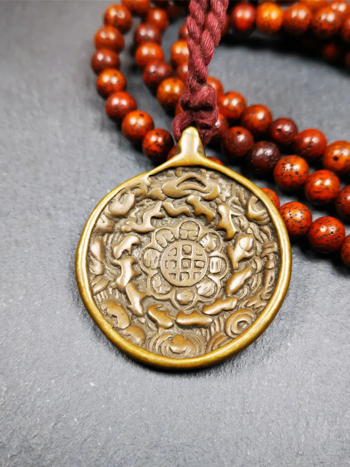 Gandhanra Antique SIPAHO(srid pa ho) Amulet, Tibetan Buddhist Astrology Badge,12 zodiac Melong Mirror, Jiugong Bagua Badge,30 Years Old