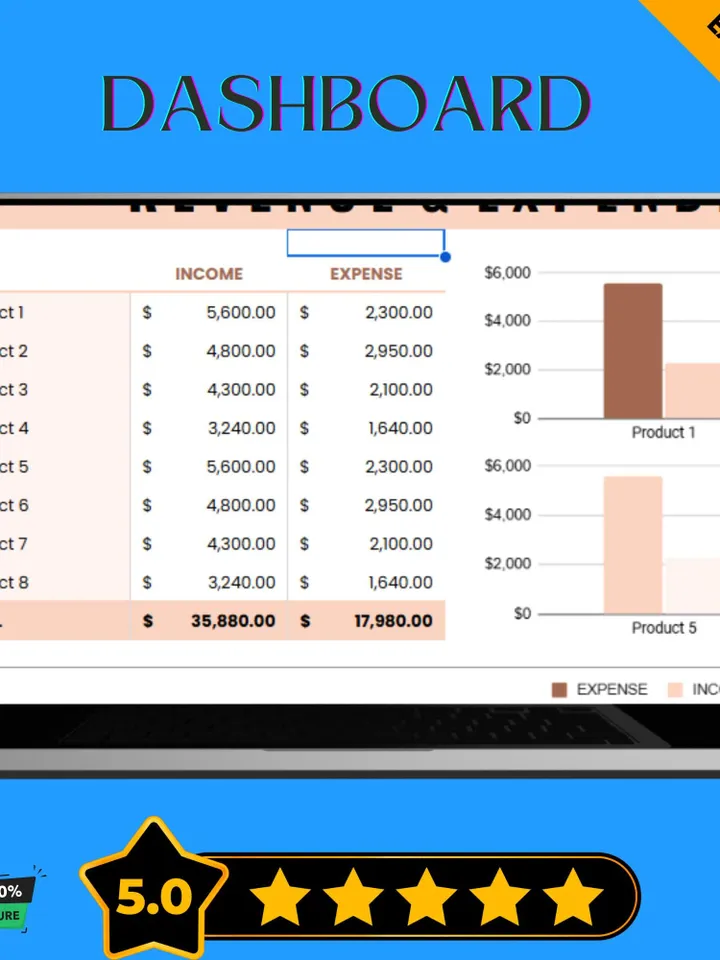 Revenue - Expenditure Budget Template, Income & Expense Tracker, Financial Planning Spreadsheet, Business Budget Planner
