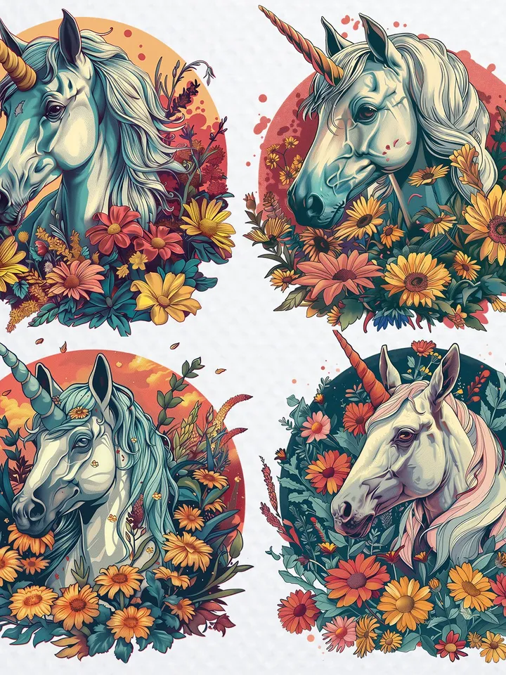 14 Magical Unicorn in flowers Clipart, Unicorn Сlip Art, Cute Unicorn digital download, Flower Unicorn Png, sublimation Unicorn Png