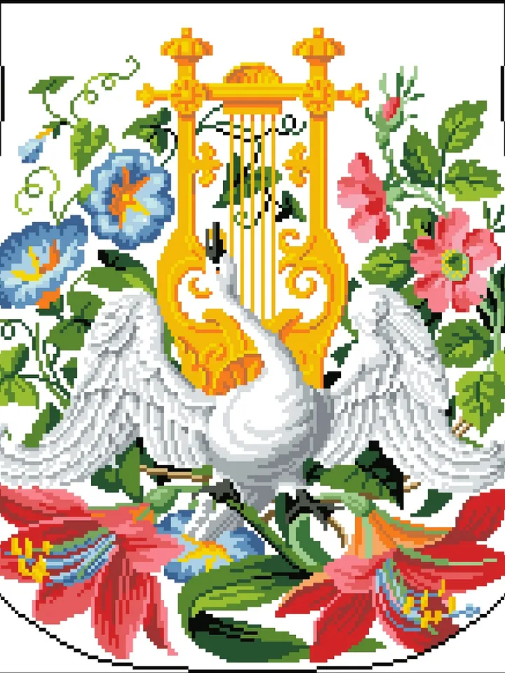 Antique Cross Stitch Pattern Bag with a Swan Counted Digital Download PDF