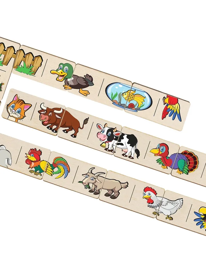 Wood domino games - farm animals Puzzle, Wooden Montessori homeschool blocks