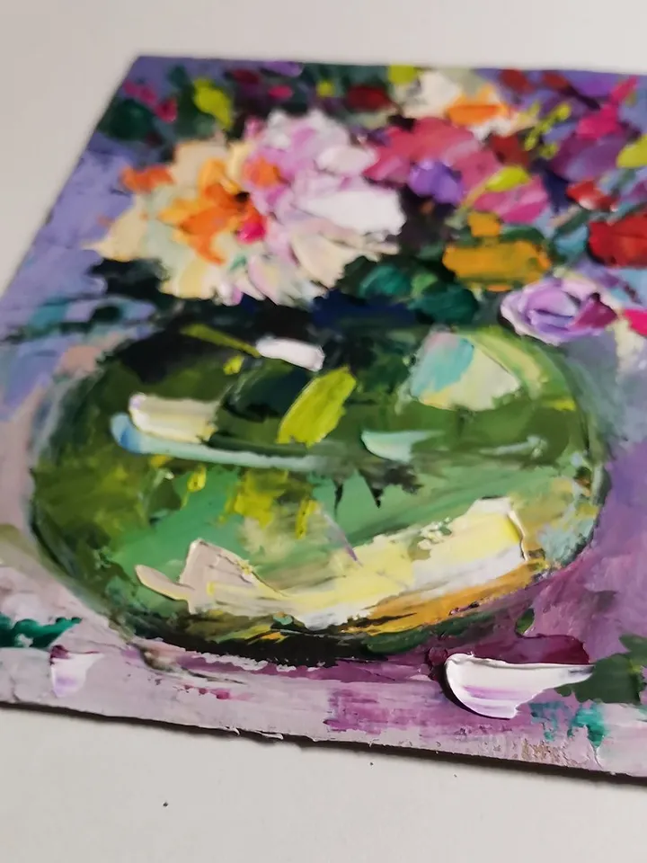 Peonies Painting Original Art 佩恩斯 油畫 Impasto Oil Painting 手工油畫