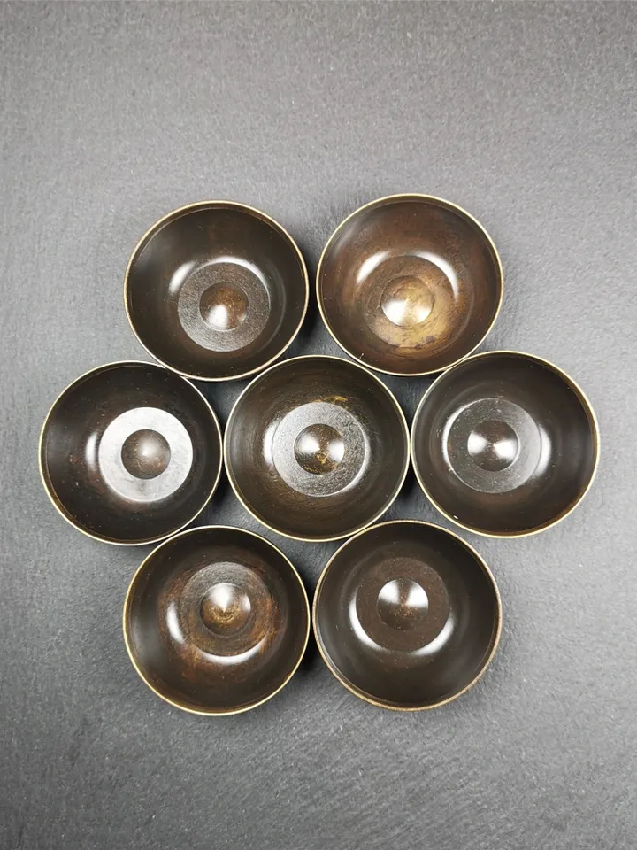 Gandhanra Handmade Tibetan Buddhist Water Offering Bowls,Yonchap Bowls,Made of Copper,1 Set of 7 Bowls,2.2"