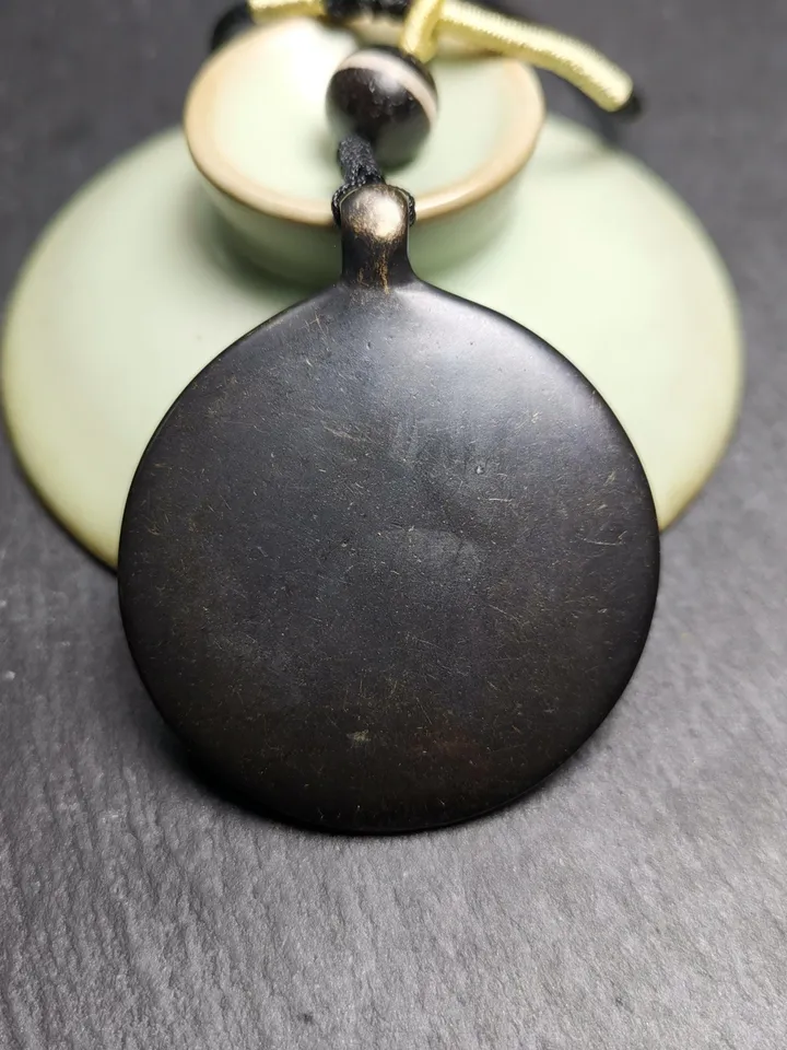 Gandhanra Vintage Tibetan Buddhist Calendar Amulet Black Sipaho Badge - Lima Brass Melong Mirror Protective Charm Feng Shui Pendant,43mm