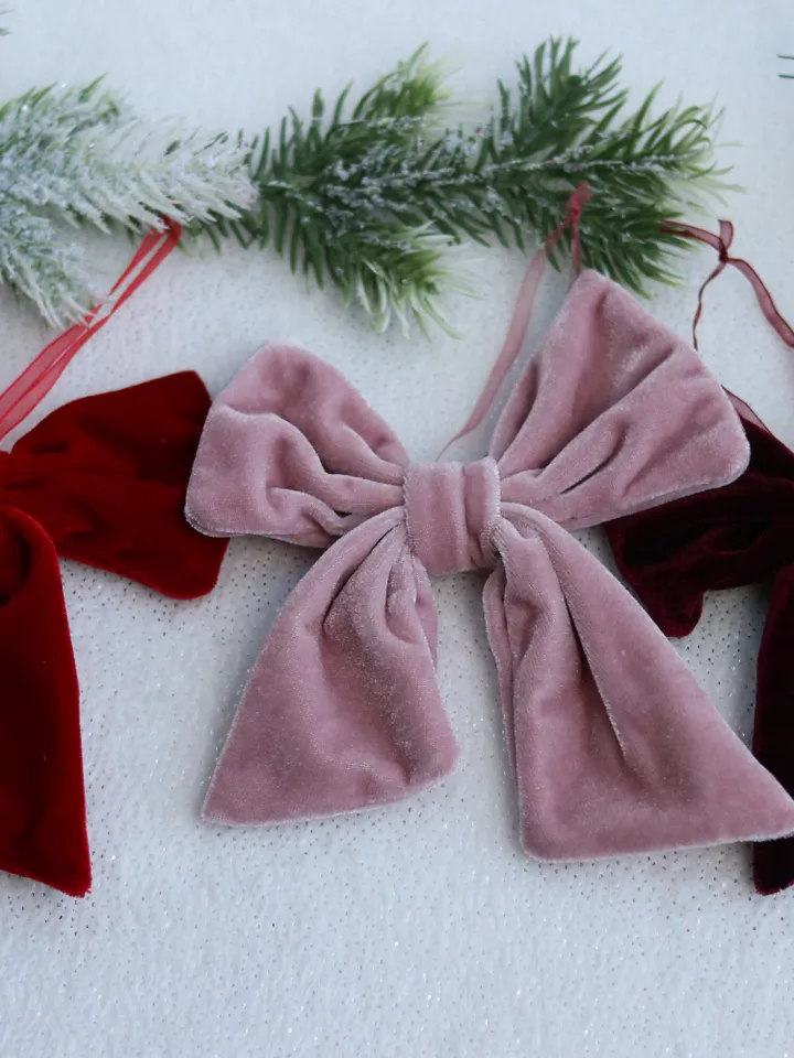 Christmas velvet tree bow decor Xmas bows decoration pink, burgundy, cranberry red
