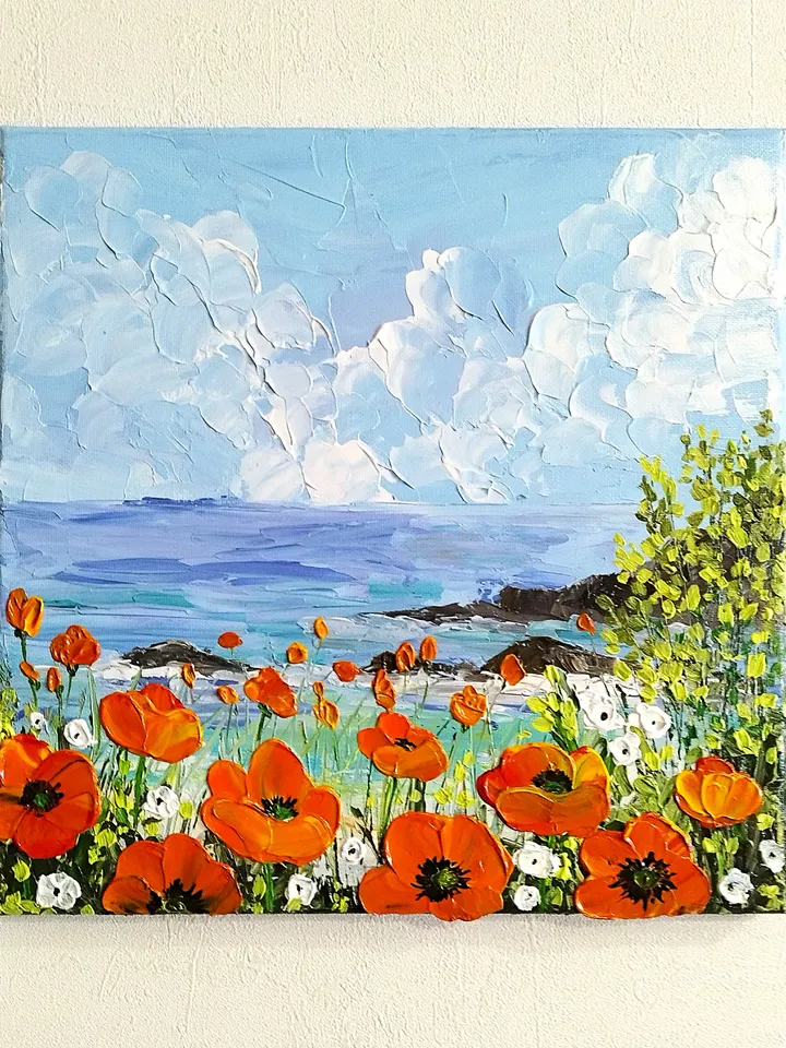 Vibrant California Poppies Textured Landscape Painting Artwork