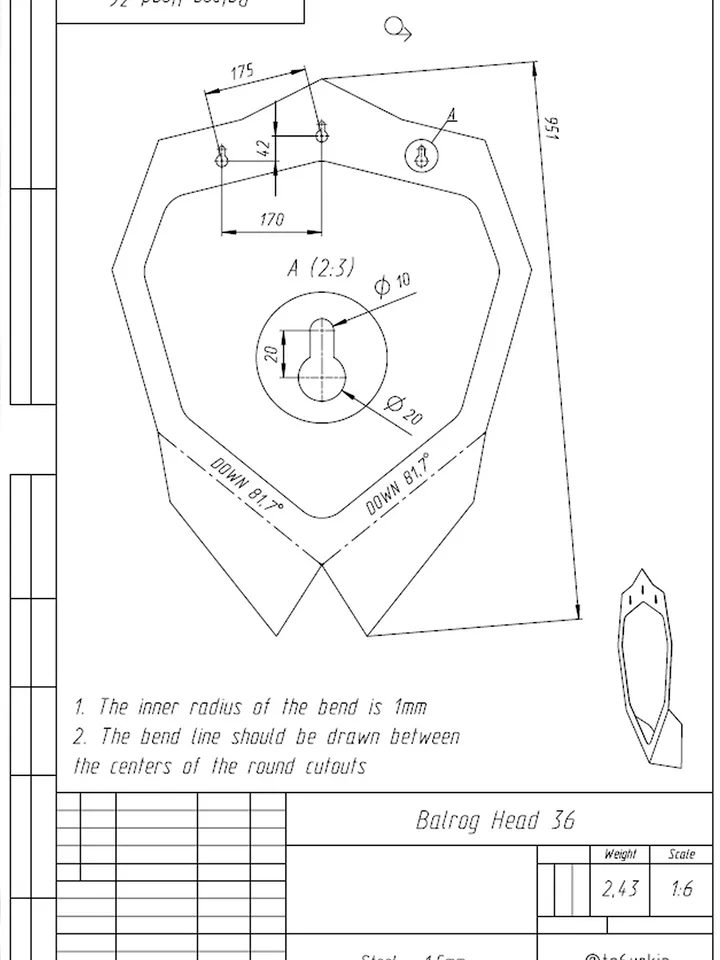 Welding Project Plans Drawings Balrog Head (DXF, PDF)