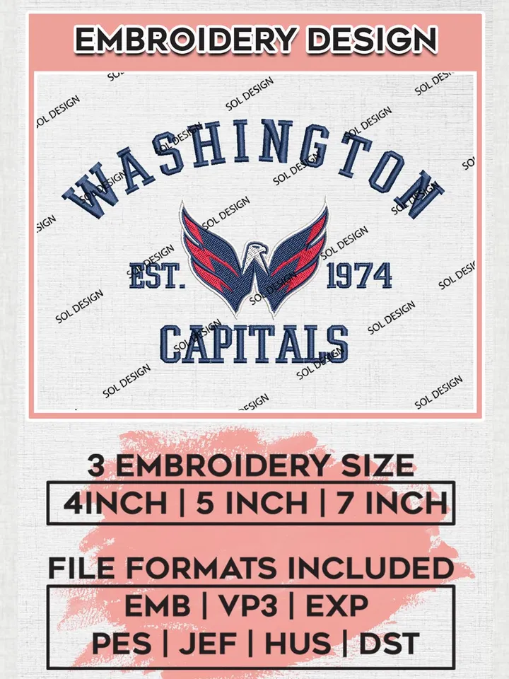 NHL Washington Capitals Est 1974 Embroidery Files, NHL Washington Capitals Embroidery Designs, NHL Embroidery Designs, NHL Machine Embroidery Designs, Digital Download