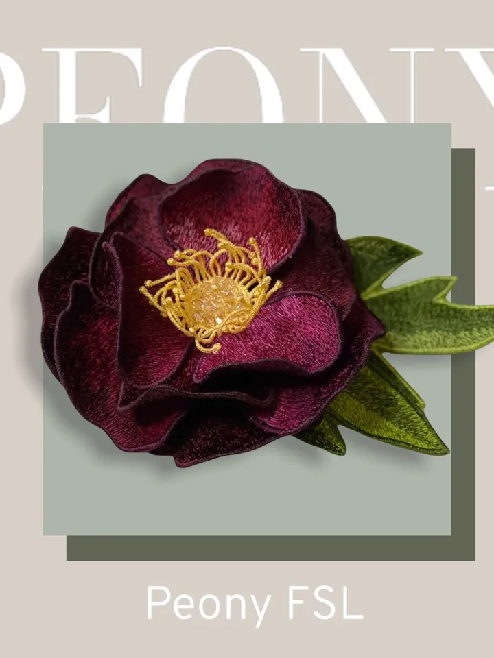 Free Standing Lace Peony flower brooch hairpin Digital Machine Embroidery Design Digital embroidery pattern Free standing lace flower file