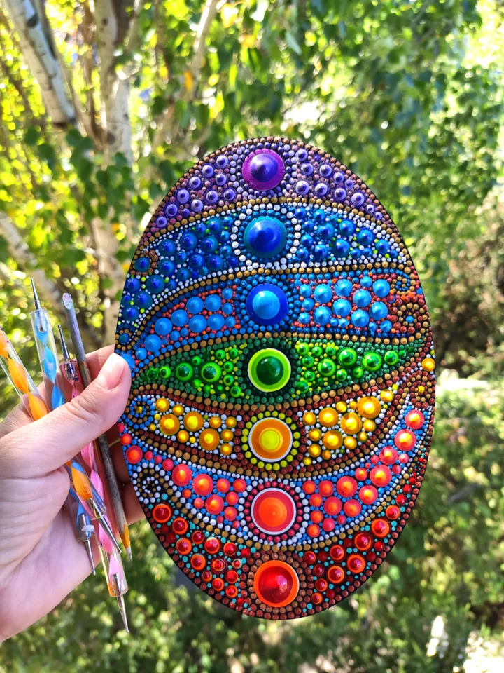 Chakras Dot Art Painting Acrylic on a Wood Panel