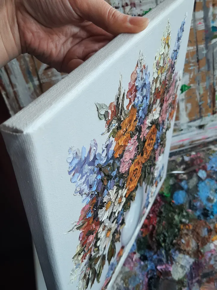 Flower oil painting Original art Wildflower painting Palette wall art