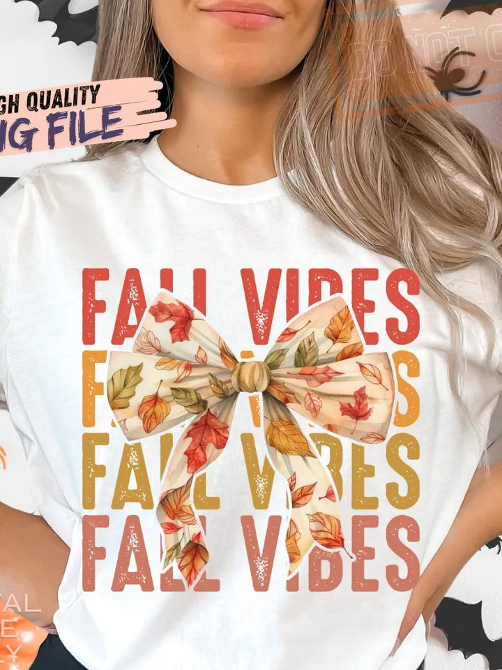 Fall Vibes Png, Retro Fall Coquette Bow Png, Fall T Shirt Png, Autumn Pumpkin Png, Autumn Sublimation png Design