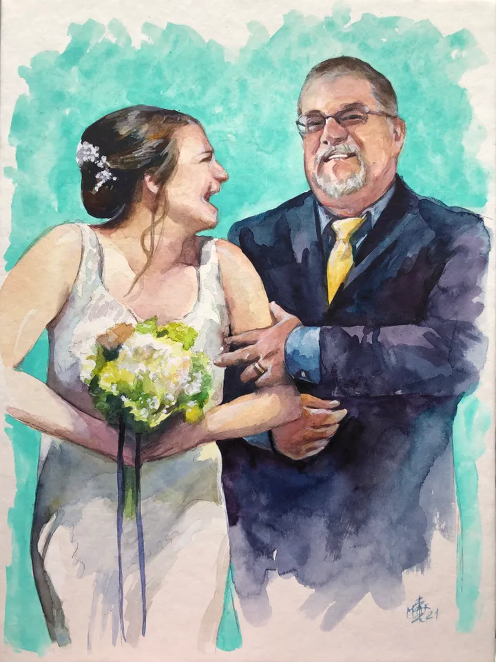 2 Persons watercolor Portrait from photo A4 size