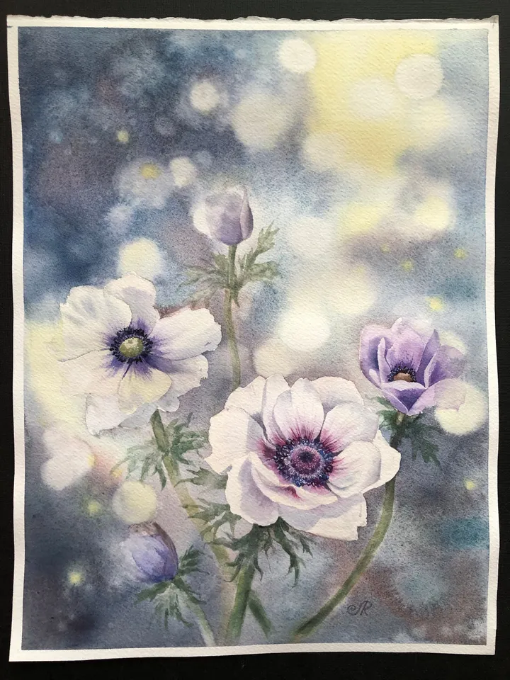 Flowers Original Watercolor Painting Wall Art Anemones Painting