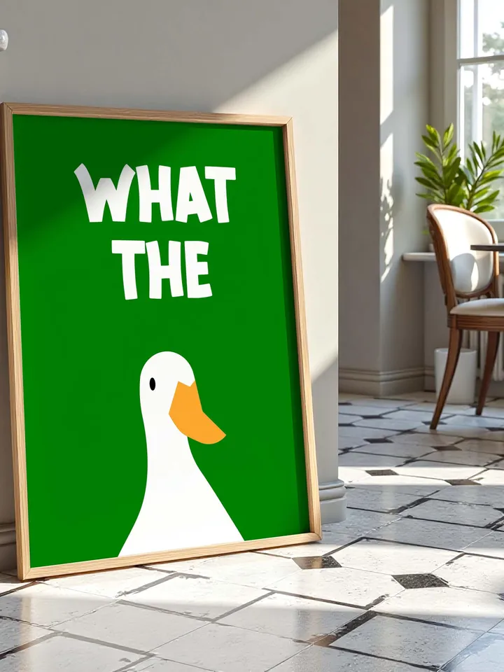 What the Duck Poster Funny Bathroom Wall Art Printable Duck Quote Digital Humor Sign Quirky Toilet Decor Instant Download Digital dark green
