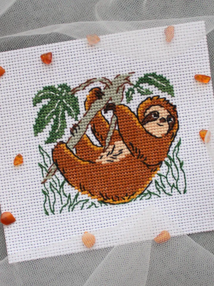 Cross stitch pattern Sloth, small cross stitch pattern PDF