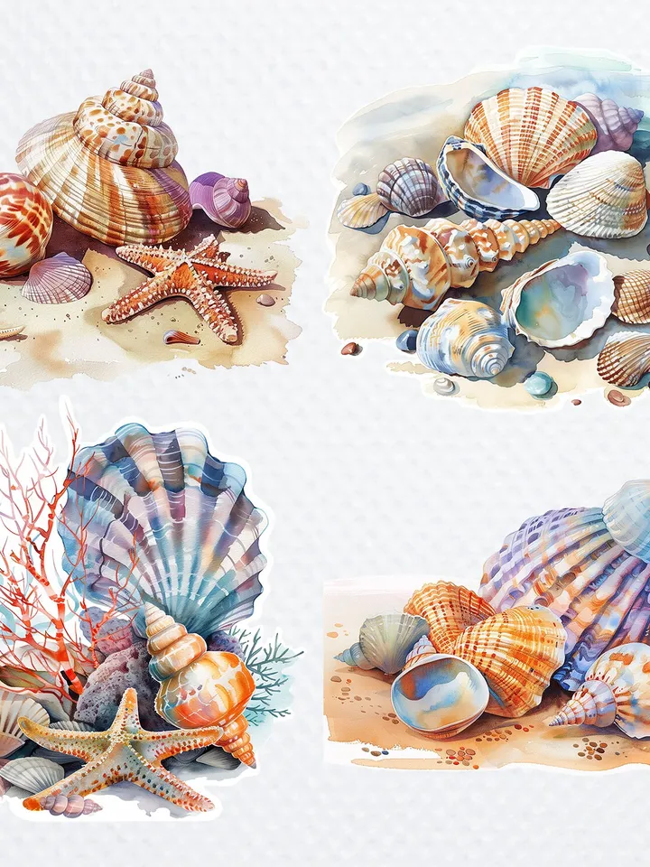 18 Seashells PNG Bundle, Seashell Clipart, Watercolor Sea Shell  clipart, Seashells sublimation, Paper craft, junk journal, Digital download