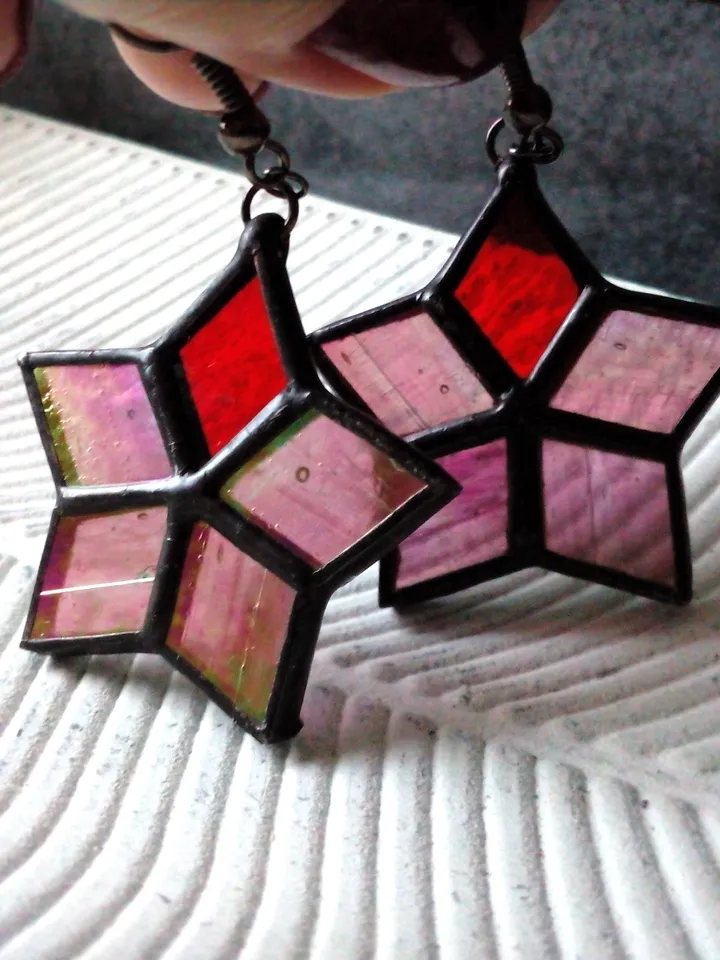 Star stained glass Iridescent earrings - Hoya flower geometric dangle earrings