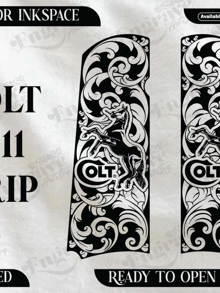 Colt 1911 Grip Scroll Design,lasercut,laserengraving,fiberlaser,engravingfiles