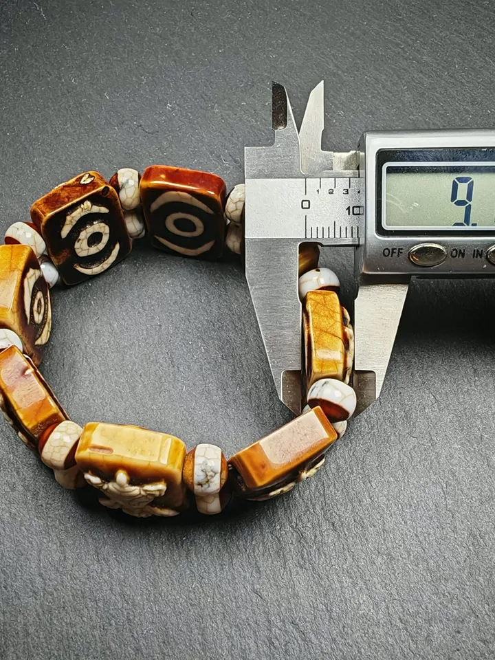 Gandhanra Tibetan Dzi Agate Ashtamangala Bracelet | Eight Auspicious Guardian Symbols | Blessed from Derge Tibet