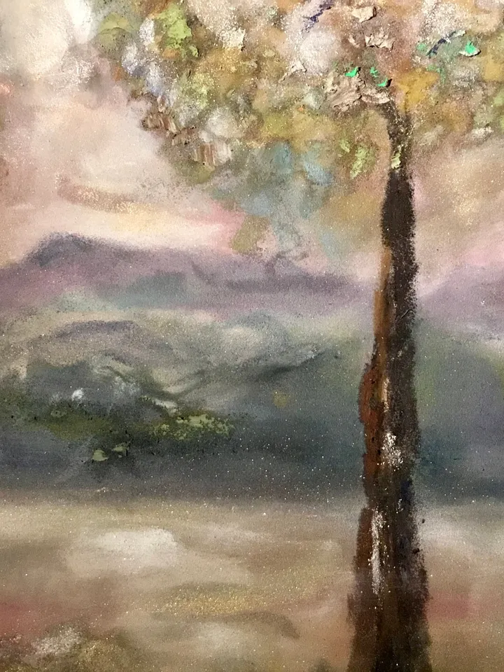 Golden trees original mix media pastel painting, pan pastel,soft pastel and oil pastel painting on pastelmat,3 trees wall art.