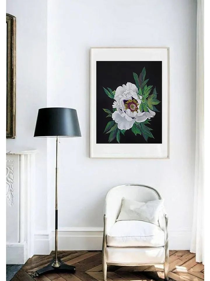 White Peony Painting Flower Original Art Floral Wall Art Soft Pastel Painting
