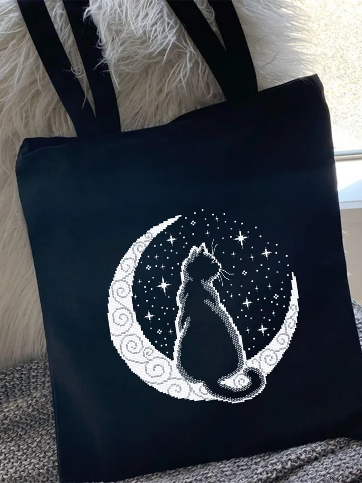Cat moon cross stitch pattern PDF download Silhouette cat cross stitch chart, Crescent moon pattern digital PDF, Cat lover gift #K52