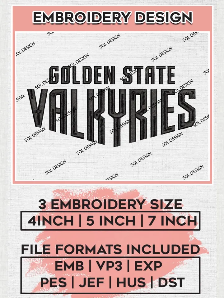 WNBA Golden State Valkyries Wordmark Logo Embroidery Files, WNBA Golden State Team Embroidery Designs, Basketball Teams, 3 sizes, Machine embroidery designs, Digital Download