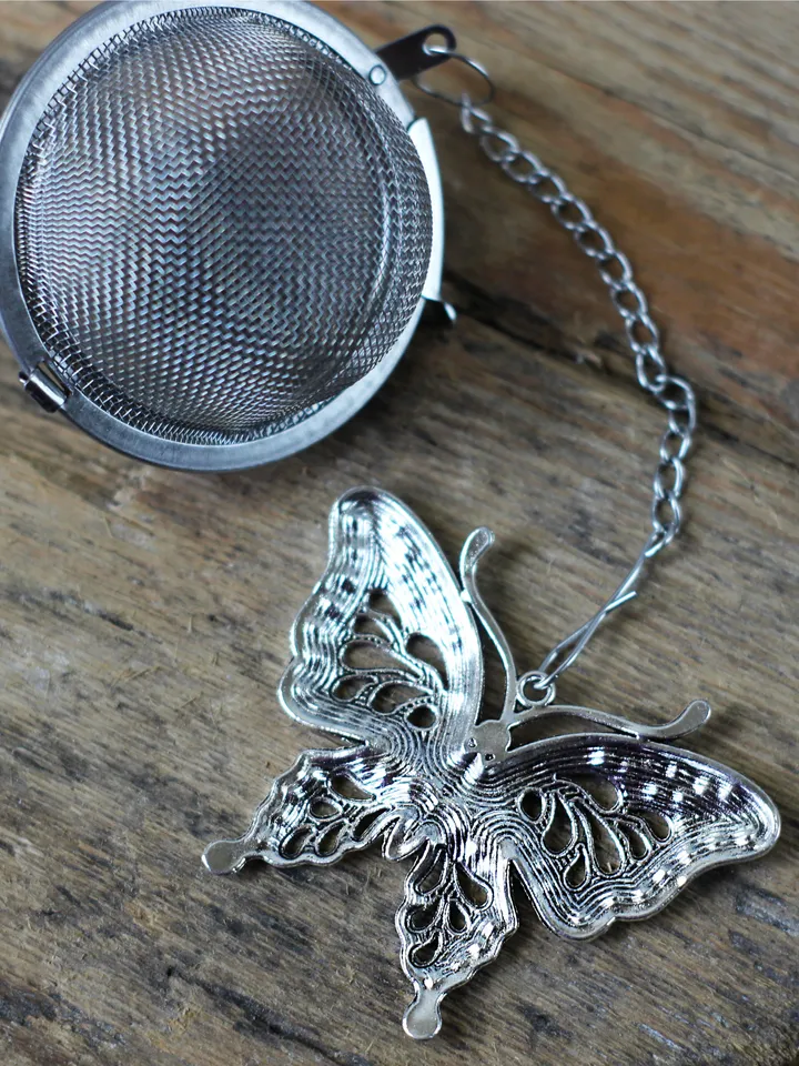 Butterfly tea ball infuser for herbal tea, Tea infuser charm, Tea Strainer insect pendant, loose leaf tea lover gift