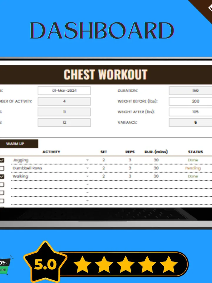 Chest Workout Template, Editable Google Sheets, Digital Download for Strength Training & Fitness Progress Tracking