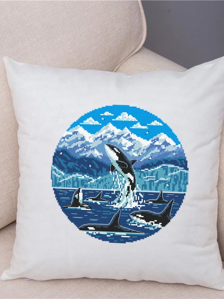Glacier Bay National Park cross stitch pattern PDF download Killer whale cross stitch chart, Orcas in Alaska, Splashing orca whale art #L71