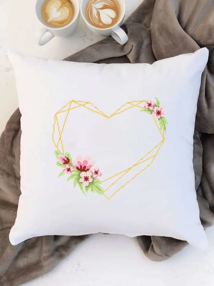 Floral heart frame cross stitch pattern download PDF Your text here, Wedding cross stitch, Valentine stitch, Flower wreath cross stitch #Y5