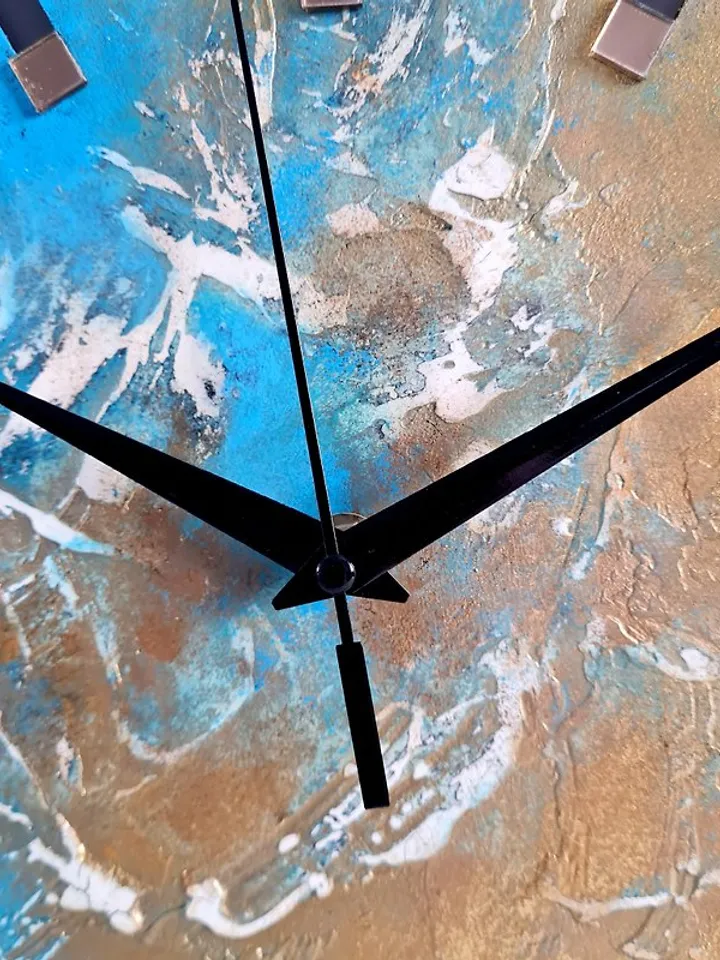 Textural blue wall clock Hand painted clock Unique abstract artistic wall clock