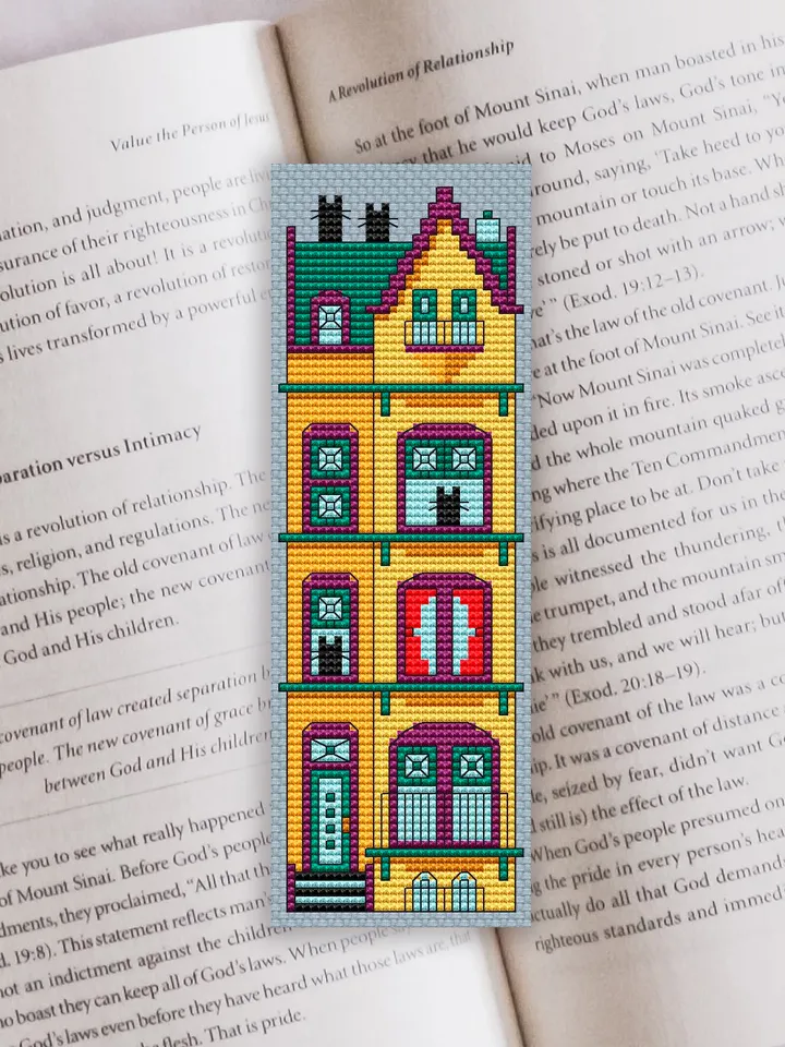 Cross stitch bookmark pattern Cat House