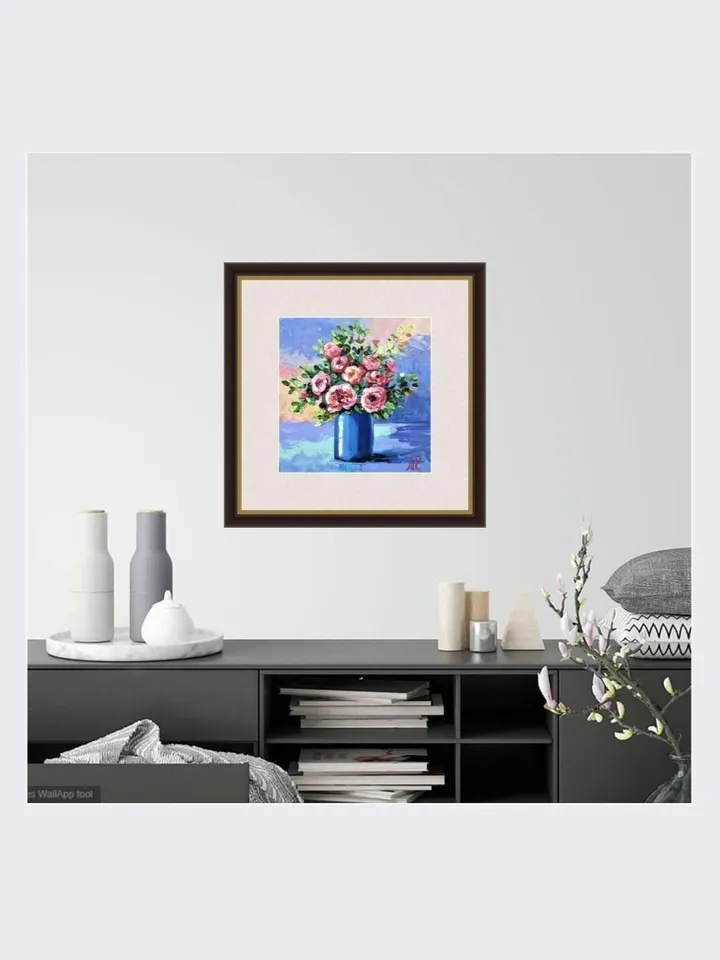 Original Oil Painting Colorful Bouquet of Flowers in Vase Home Decor
