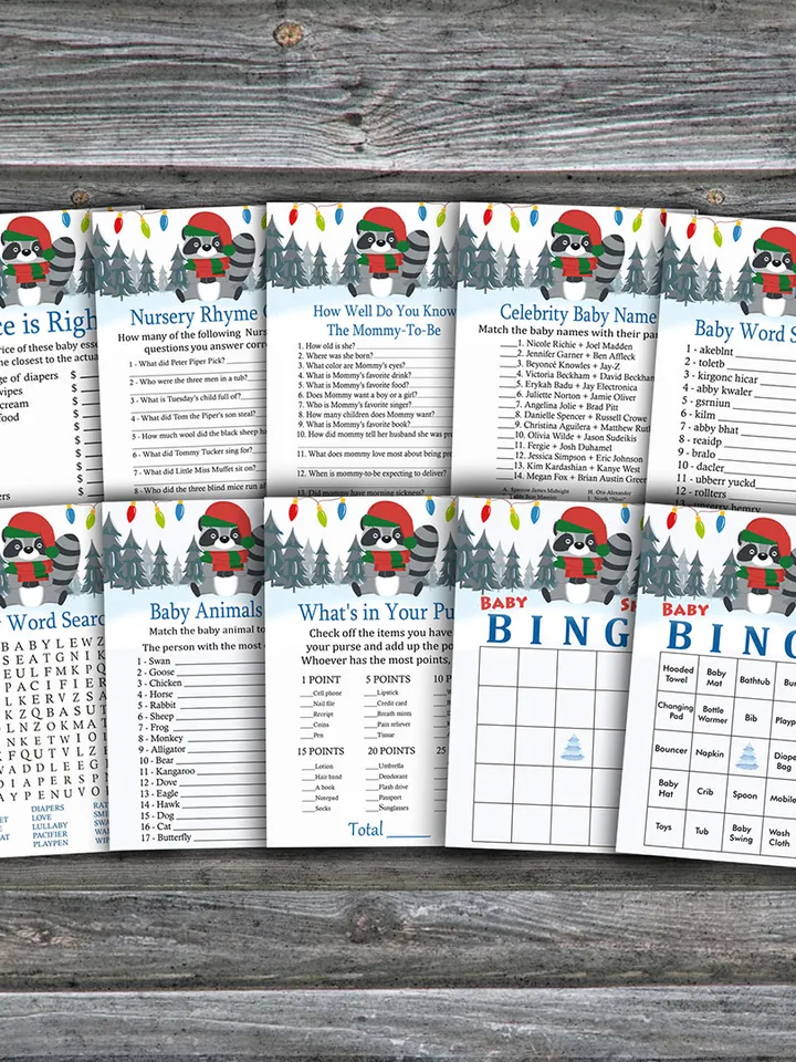 Winter animals baby shower games bundle,Christmas Baby Shower games package,Fun Baby Shower Games,9 Printable Games-276
