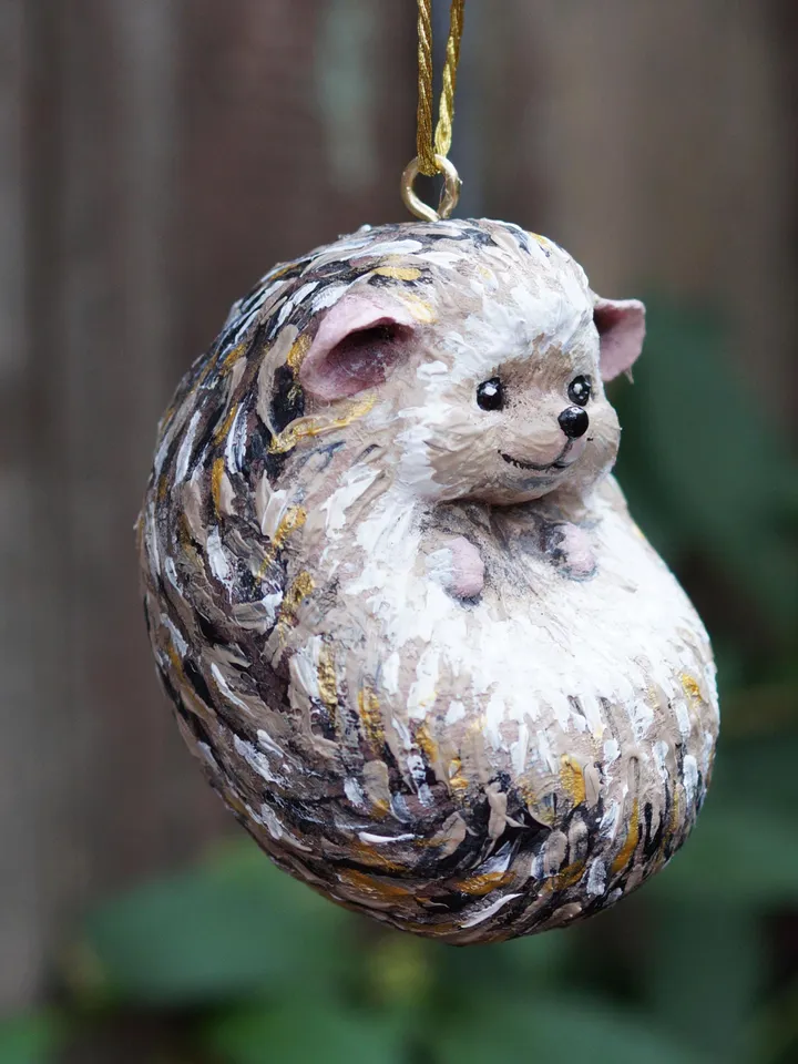Spun cotton hedgehog ornament, cute hedgehog, made to order