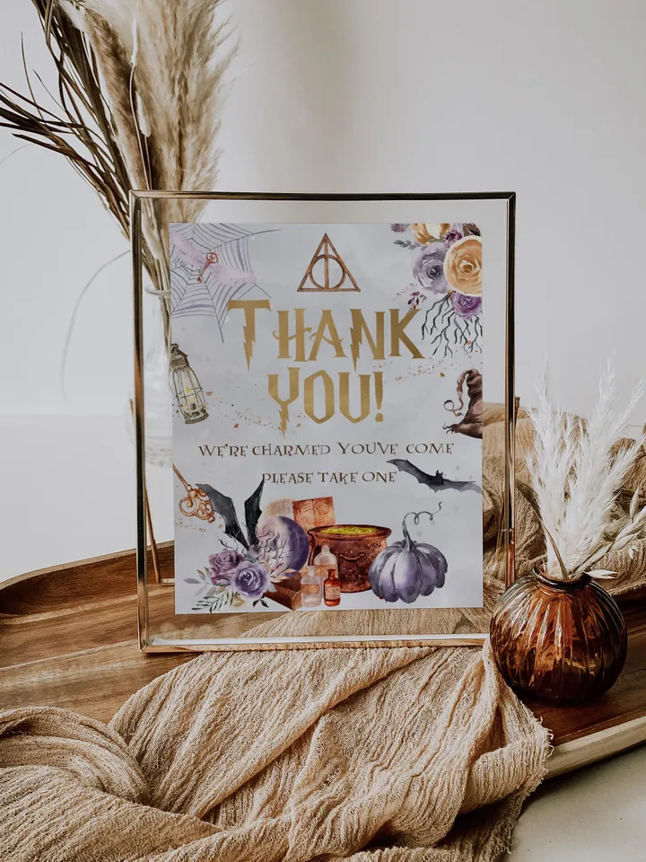 Thak you sign; Wizard Baby Shower; Magic School Baby Shower template; Wizard Party templates; Instant Download; a1