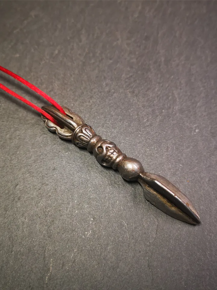 Gandhanra Handmade Phurba Amulet,Kila - Dorje Phurba,Tibetan Budhist Ritual Implement Pendant,Made of Cold Iron,3.0"