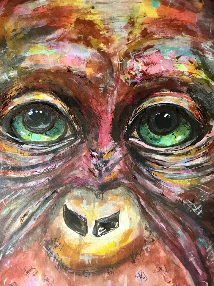 Funny Monkey original painting,watercolour mix media fantasy painting ,chimpanzee painting,animals original artwork,monkey wall art