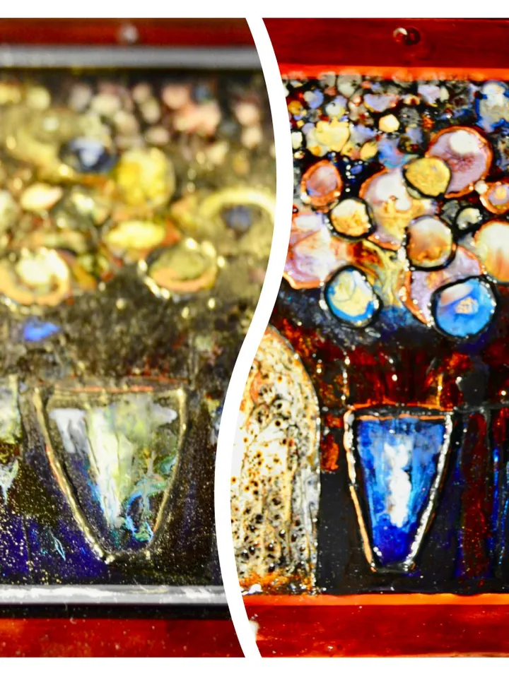 Flowers in a vase suncatcher, flowers painting on glass ,fantasy glass painting, double side painted glass panel, unique gift, home decor
