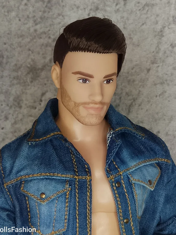 Ken's Distressed Denim Jacket and Cargo Jeans with Large Patch Pockets (for Ken with an athletic body)